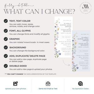 Printable Catholic wedding ceremony program with minimalist wildflower style, A4 and US letter folded booklet and 4x9” flat card.