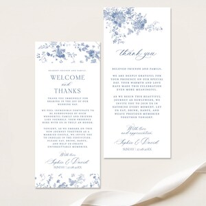 Something Blue Wedding Thank You Card Template: Minimalist Napkin Note French Toile Floral Vintage Monogram