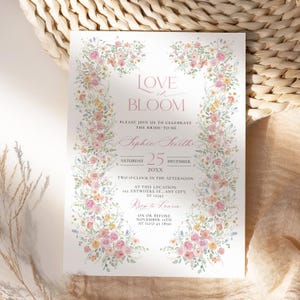 Spring Floral Bridal Brunch Invitation Template, Love in Bloom Bridal Brunch Invite, Vintage Pastel Bridal Shower Brunch Invitation A056