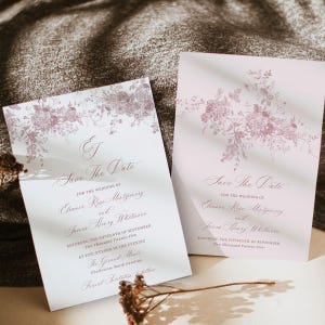 Minimal Wedding Save The Date Card Template, Mimimalist Save Our Dates Card, Pink Floral Monogram Wedding Save The Date Printables D031
