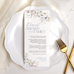 Wedding Thank You Card Template, Place Setting Thank You, Wildflower Place Cards Wedding Printable, Napkin Thank You Note D006