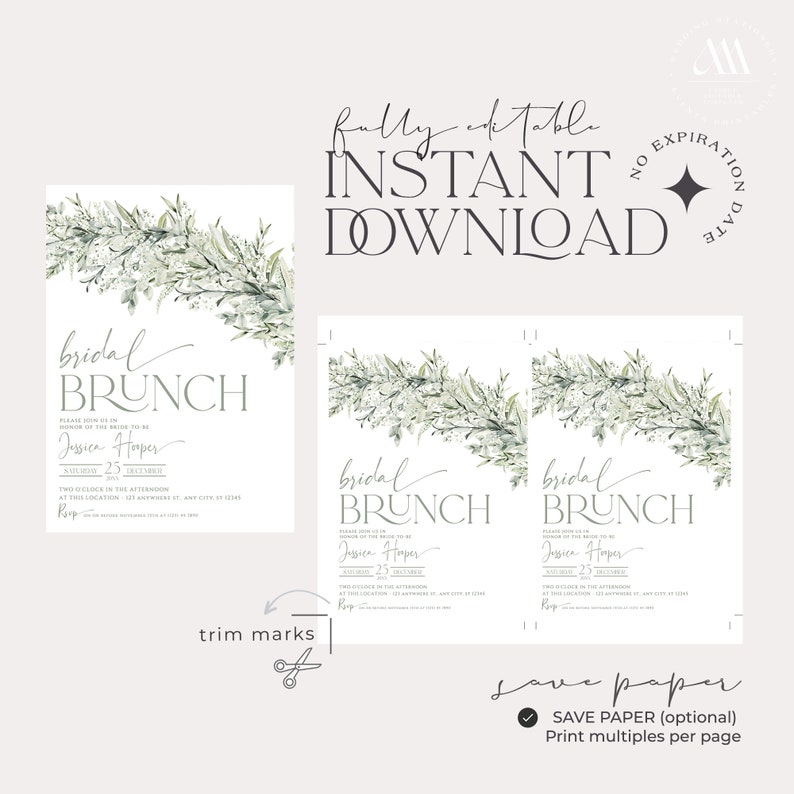 Greenery Bridal Brunch Invitation: Eucalyptus Leaves (Digital Download) image 6