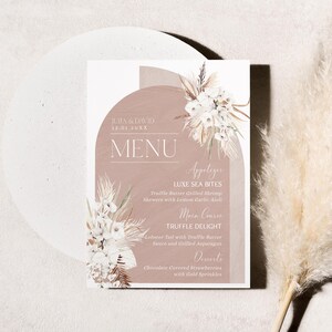 Boho Arched Menu Template, Terracotta Boho Wedding Menu Template, Bohemian Wedding Menu Cards Printable Thank You Place Card Template E029