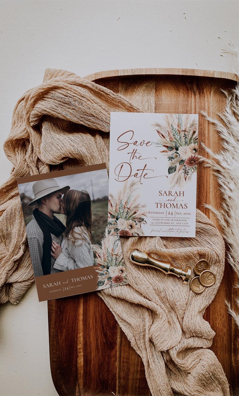 Rust Boho Save the Date Template: Photo Card