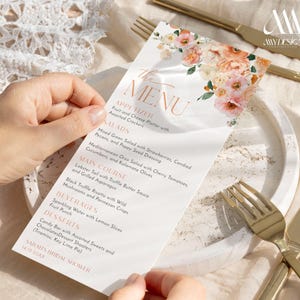 Peach Citrus Bridal Shower Menu Template: Floral Thank You Note (Digital Download) B007