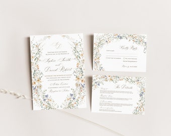 Invitación de boda con flores silvestres: Plantilla botánica imprimible (descarga digital)