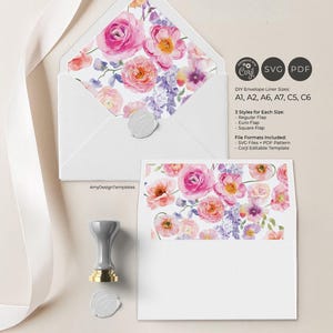 Bright Colorful Flowers Envelope Liner Template, Floral Wedding Envelope Liners Printable, Euro Flap, Square Flap, Digital Instant Download