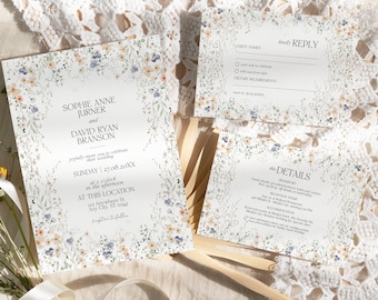 Wildflower Wedding Invitation Set: Elegant Floral RSVP Template (Digital Download) D007