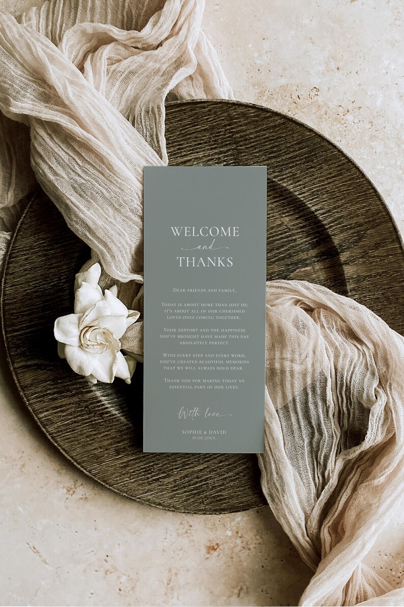 Minimal Wedding Table Thank You Template, Thank You Napkin Note, Place Setting Cards, Dessert Wedding Thank You, Boho Greenery Template D024
