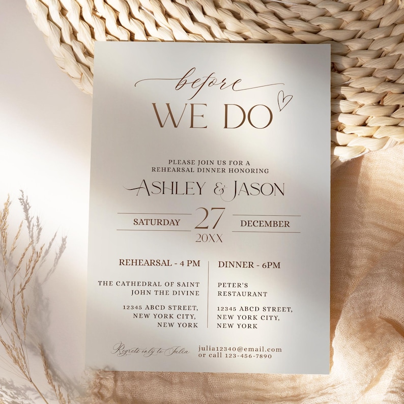 Wedding Rehearsal Dinner Invitation Template, Minimalist Rehearsal Dinner Invite, Before We Do Rehearsal Dinner Electronic Template