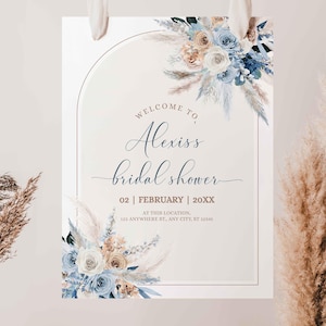 Dusty Blue Boho Bridal Shower Welcome Sign (Printable)
