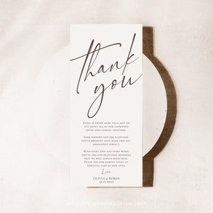 Plantilla de agradecimiento para mesa de boda minimalista, nota de agradecimiento en servilleta, boda en el desierto, arreglo de mesa, agradecimiento editable E019