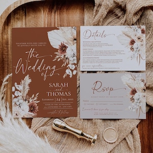 Boho Hochzeitseinladung Vorlage, Terrakotta Hochzeit Einladen Set Vorlage, Hochzeit im Herbst Einladen Boho Einladungen Karte E102