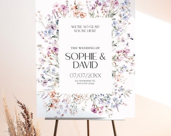 Wildflower Wedding Welcome Sign, Printable Botanical Welcome Sign Editable Prairie Wild Flowers wedding signage template D020