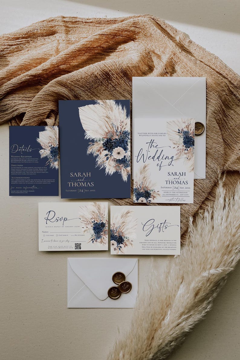Navy Gold Wedding Invitation Card Template Amy Design Templates