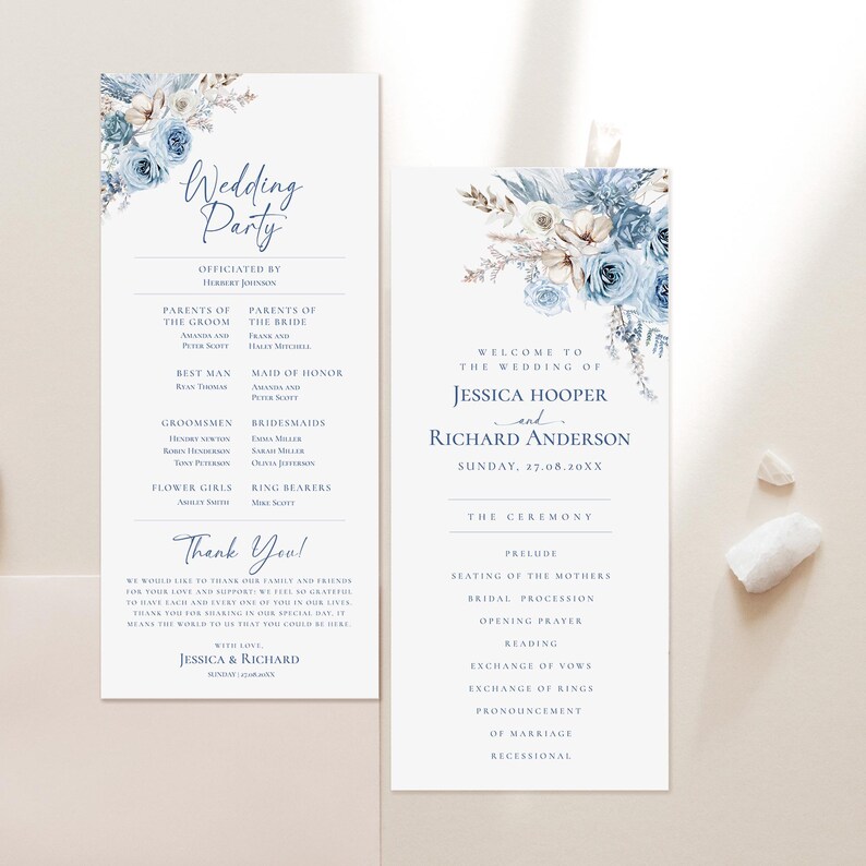 Blue Floral Catholic Wedding Program Template, Catholic Ceremony Programs (Digital Download) D018 image 12