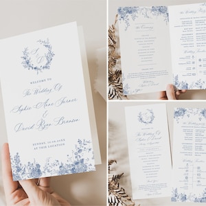 Monogram Program Template, Order of Service, Catholic Ceremony Church Ceremony Program Something Blue Dusty Blue Wedding Program E077