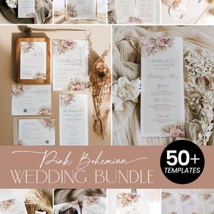 Bohemian Wedding Seating Chart Cards, Boho Seating Chart Template, Seating Charts, Pink Boho Wedding Table Seating Chart Template D016