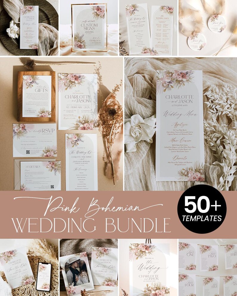 Bohemian Wedding Seating Chart Cards, Boho Seating Chart Template, Seating Charts, Pink Boho Wedding Table Seating Chart Template D016