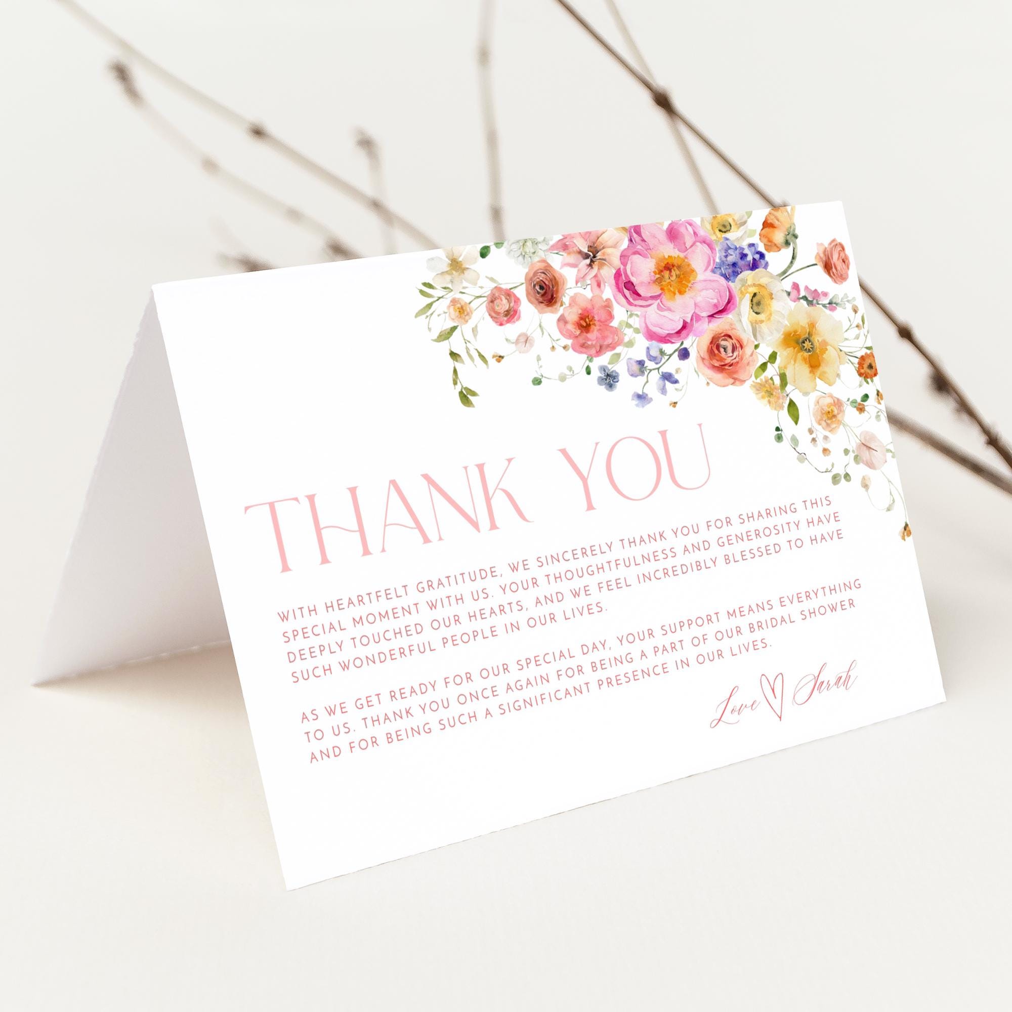 Floral Thank You Card Template: Editable Printable (digital Download ...