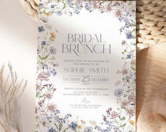 Invitación a un brunch nupcial con flores silvestres: Plantilla botánica editable (descarga digital) A031