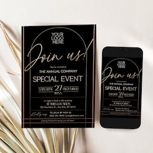 Business Invitation Template, Please Join Us, Dinner Party Invitation instant download, Editable Corporate Invitation C011