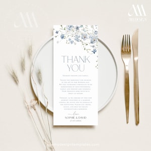 Place Setting Thank You, Wedding Thank You Place Card, Thank You Napkin Note, Wildflower Wedding Table Place Card Template D005