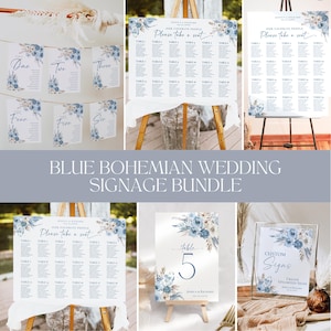 Boho Dusty Blue Wedding Bundle, Bohemian Wedding Signs Template Bundle, Wedding Receptions, Blue Wedding Signage Bundles D018