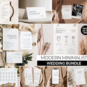 Minimalist Wedding Invitation Suite Template, Minimalist Wedding Stationery Template Bundle, Modern Wedding Signage, Wedding Bundle D008
