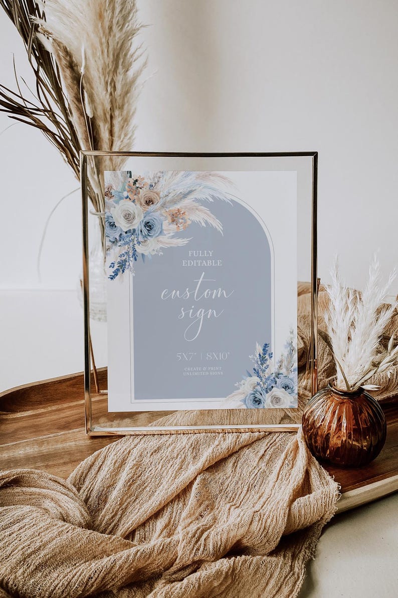 Boho Blue Custom Sign Template, Editable Personalized Sign, Dusty Blue ...
