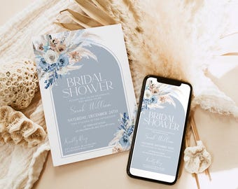 Modèle Evite de douche nuptiale bohème bleu (téléchargement numérique)
