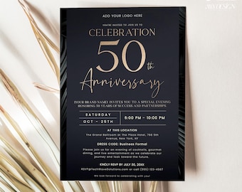 Black & Gold Business Anniversary Invitation Template (Digital Download)
