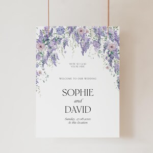 Purple Wisteria Wedding Welcome Sign Template, Welcome to Our Wedding Sign, Purple Wedding Signage, Floral Welcome Sign Welcome Poster D014