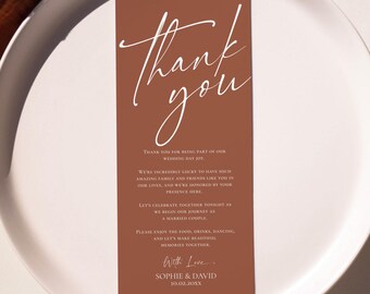 Fall Terracotta Wedding Thank You Note Template: Printable Place Card (Digital Download)