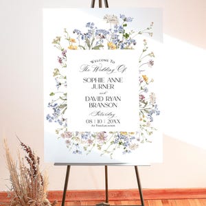 Wildflower Wedding Welcome Sign, Printable Botanical Welcome Sign Template Editable Wedding Signage, Vertical welcome Sign D029