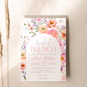 Close-Up of Editable Bridal Brunch Invitation Template Featuring Bold Floral Artwork and Customizable Text Layout