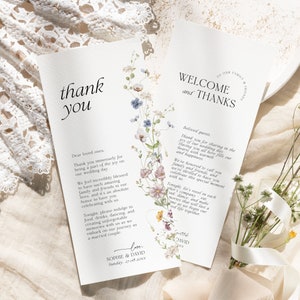 Wedding Thank You Card Template, Place Setting Thank You Card, Wildflower Wedding Place Cards Printable Thank You, Menu Place Card D002