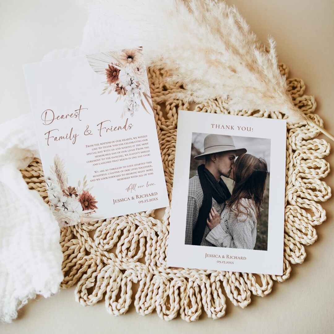 Boho Terracotta Wedding Thank You Card: Photo Template (digital ...