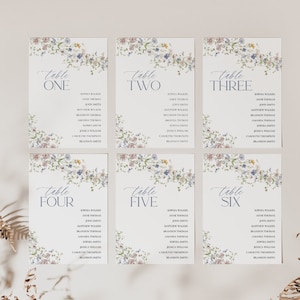 Wildflower Wedding Table Seating Chart Template, Modern Seating Chart, Botanical Wedding Seating Chart Cards, Seating Cards Printable D006