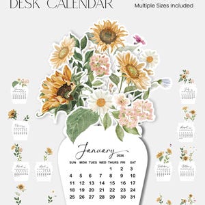 Sunflower Calendar Printable 2026 | Floral Desk Calendar Template | PNG ...