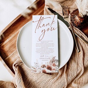 Terracotta Wedding Thank You Place Card: Boho Table Note