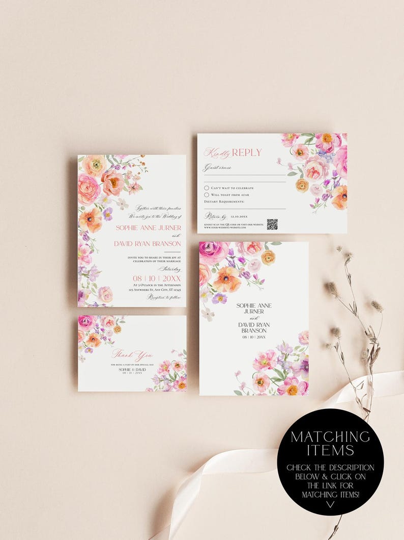 Bright Colorful Flowers Envelope Liner Template, Floral Wedding Envelope Liners Printable, Euro Flap, Square Flap, Digital Instant Download