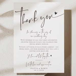 Minimalist Thank You Napkin Note, Place Setting Thank You, Wedding Table Thank You Template