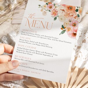 Peach Citrus Bridal Shower Menu Template: Floral Thank You Note (Digital Download) B007
