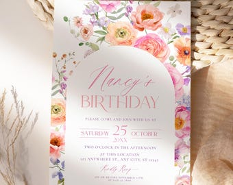 Floral Birthday Brunch Invitation Template: Vivid Flowers (Digital Download)