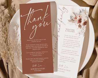 Terracotta Wedding Thank You Place Card: Boho Napkin Note Template (Digital Download)