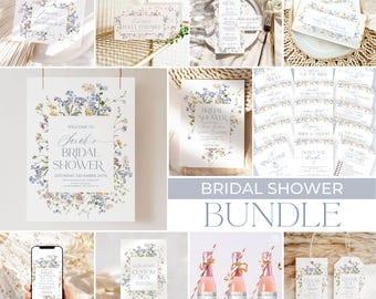 Wildflower bridal shower bundle template, Floral bridal shower invitations template, Shower Bundle Printable Template B017