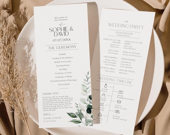 Elegant Eucalyptus Catholic Wedding Program Template, Ceremony Order Of Service (Digital Download)
