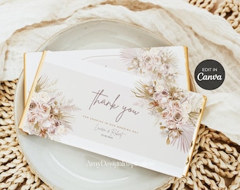 Boho Chocolate Bar Wrapper Template, Candy Bar Favor Label, Printable Boho Wedding Chocolate Bar Template #74