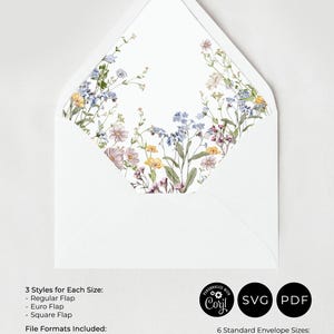 Wildflower Envelope Liner Template, DIY Envelope Liner A7 Euro Flap, Square Flap Envelope Liner Template Wedding Printable Bundle